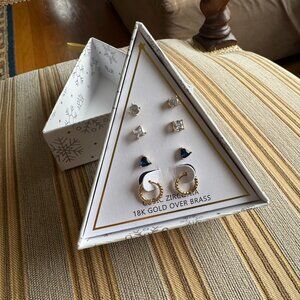 18k Gold Plated Earring Set Studs and Hoop